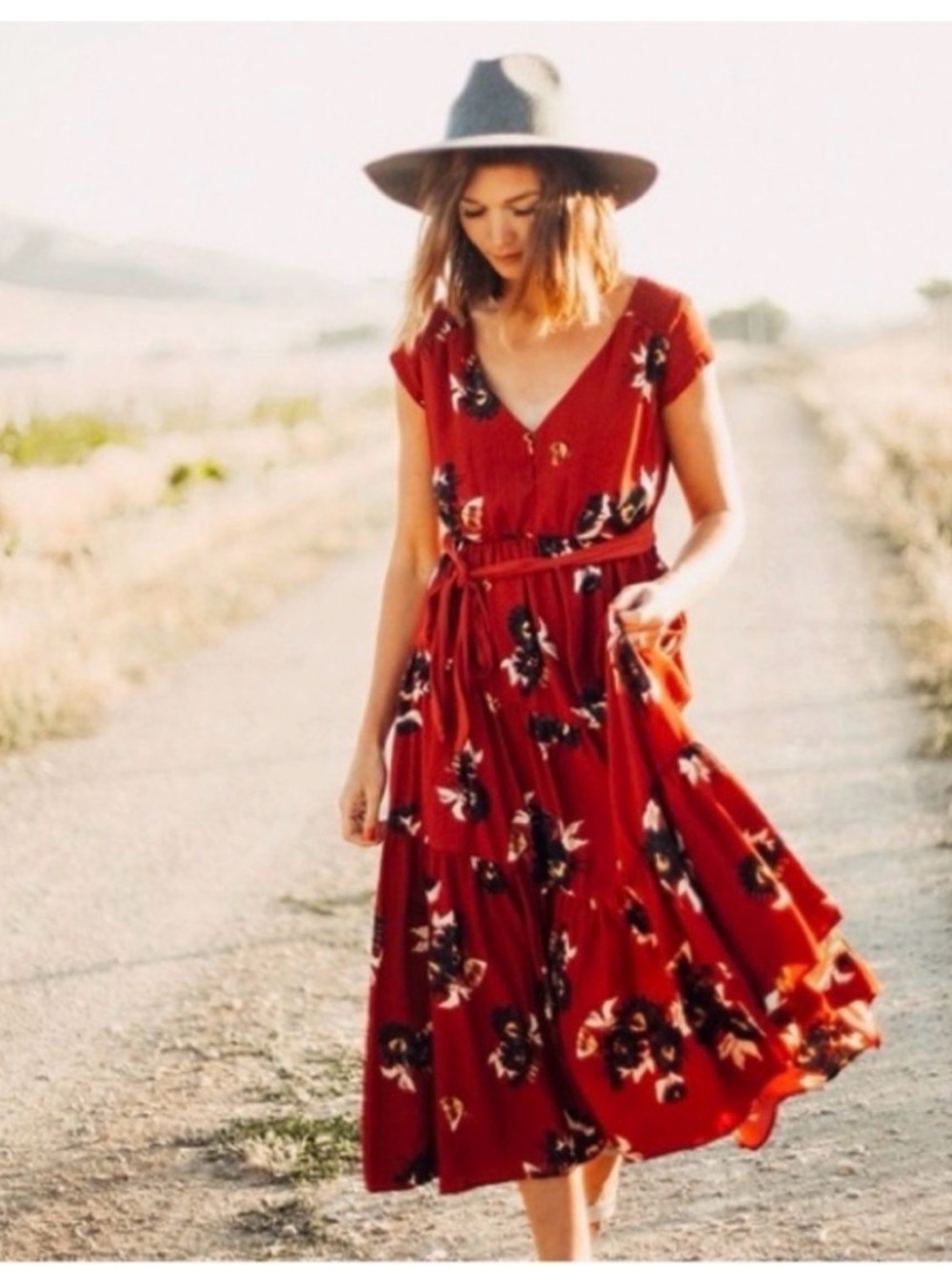 Free People All I Got Rust Floral Ruffle Maxi Dress Size 10